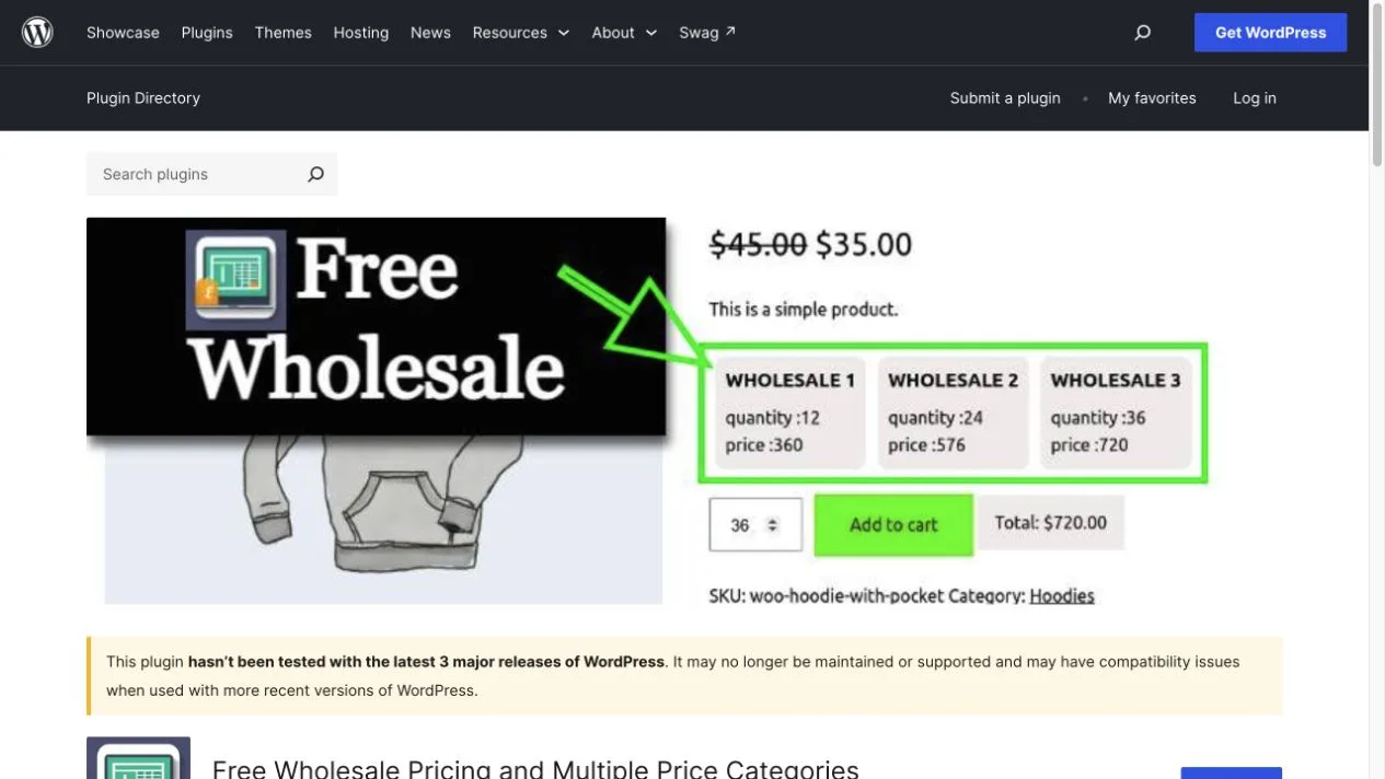 Wholesale Pricing plugin page in the WordPress.org directory.